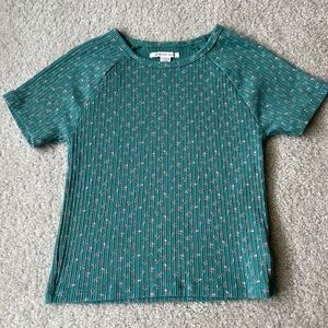 American Eagle Outfitters Teal/Green Floral Pattern Ribbed Crop Top
